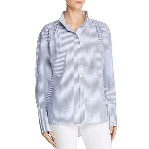 NWOT, Never Worn Frame Stripe Clean Collar Pleated Shirt in Navy MultSize Medium